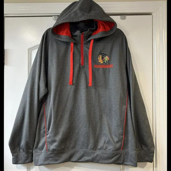 Chicago Blackhawks Sweatshirt Mens Large Gray 1/4 Zip Fleece Sweater Hockey NHL - Picture 1 of 8